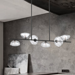 Decorative gold pendant light with six frosted glass light shades