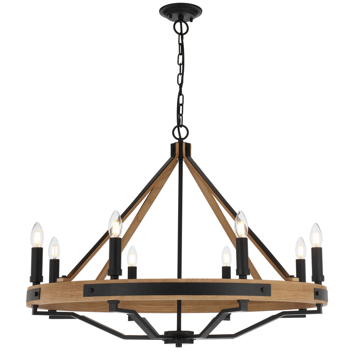TFS 8 LTS PENDANT 8*25wE14 D:860 H:650 2m CHAIN BLACK MATT / ASHTREE WOOD