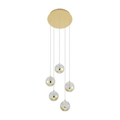 TFS 5 LTS PENDANT 5x5wLED 3000K D:300 1540Lm CAB.3m ( D:90 H:85) GOLD/BUBBLE GLASS