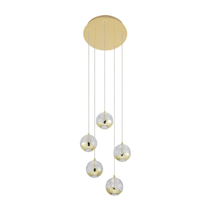 TFS 5 LTS PENDANT 5x5wLED 3000K D:300 1540Lm CAB.3m ( D:90 H:85) GOLD/BUBBLE GLASS