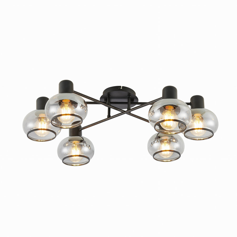 TFS 6 LT CTC 6x25wE27max L:700 W:430 H:190 BLACK MATT/ SMOKE GLASS