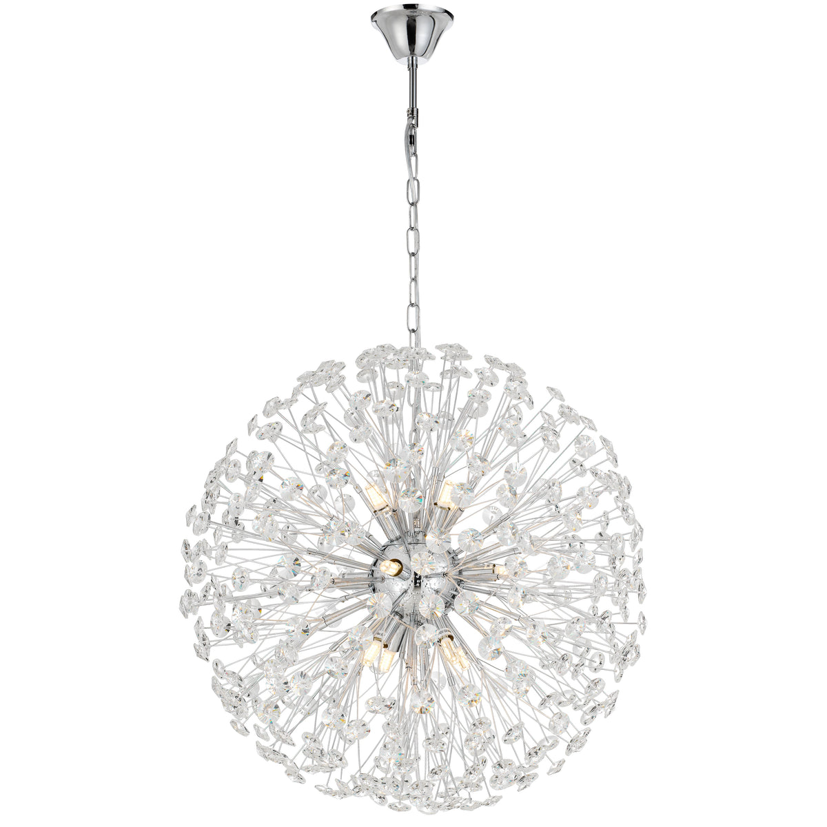 TFS 12LT PENDANT 12x6wG9max D:600 CHAIN 2M CRYSTAL H: 240 CHROME / CLEAR