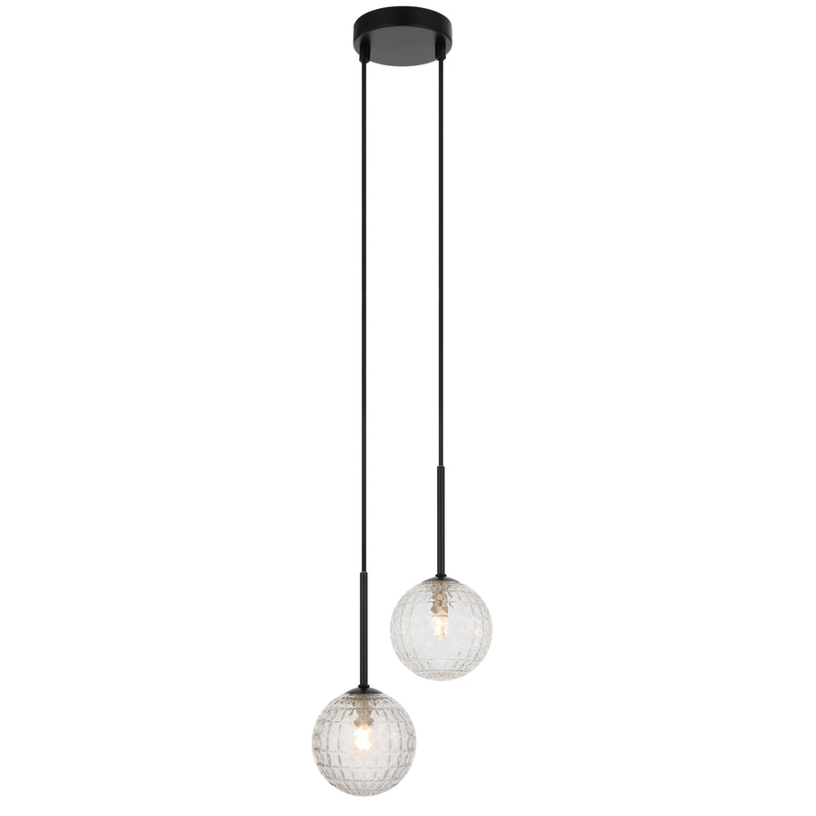 TFS 2LT PENDANT KIT 2x6wG9max L210 W120 H250 TEX2m BLACK / CLEAR PRISM PATTERN