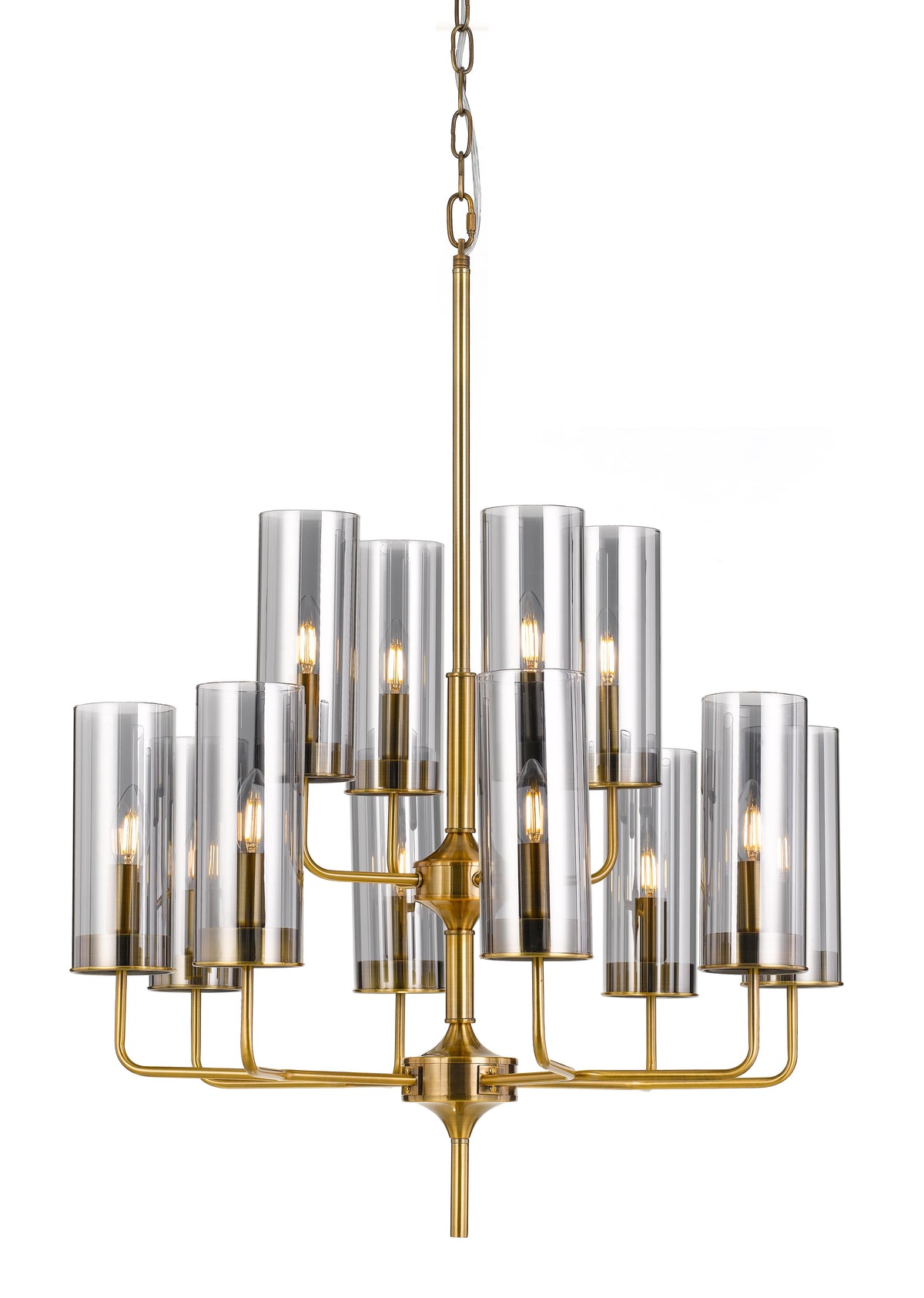 TFS 8+4LT PENDANT 12x25wE14max D:700 H:845 GOLD MATT/SMOKE CHAIN:2M