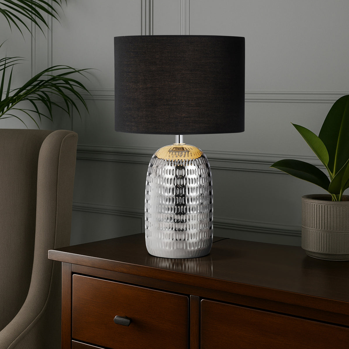 Altoton TFS CERAMIC TABLE LAMP 25wE27max H:400 D:240 SILVER/BLACK