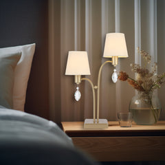 TFS 2 LT TABLE LAMP 2x25wE14max L340 W140 H510 ANT SILVER/CREAM/CRYSTAL