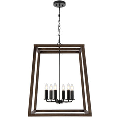 TFS 6 LT PENDANT 6x25wE14 W560 L560 H720 CHAIN 2M BLACK MATT / WALNUT TIMBER
