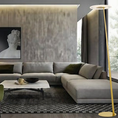 TFS LED FLOOR LAMP 12wLED 3CCT DIM 1800LM H1550 D350 foot swtch ANT GOLD