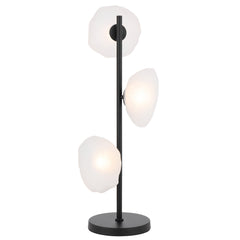 Black table lamp with three lights and elegant frosted glass shades