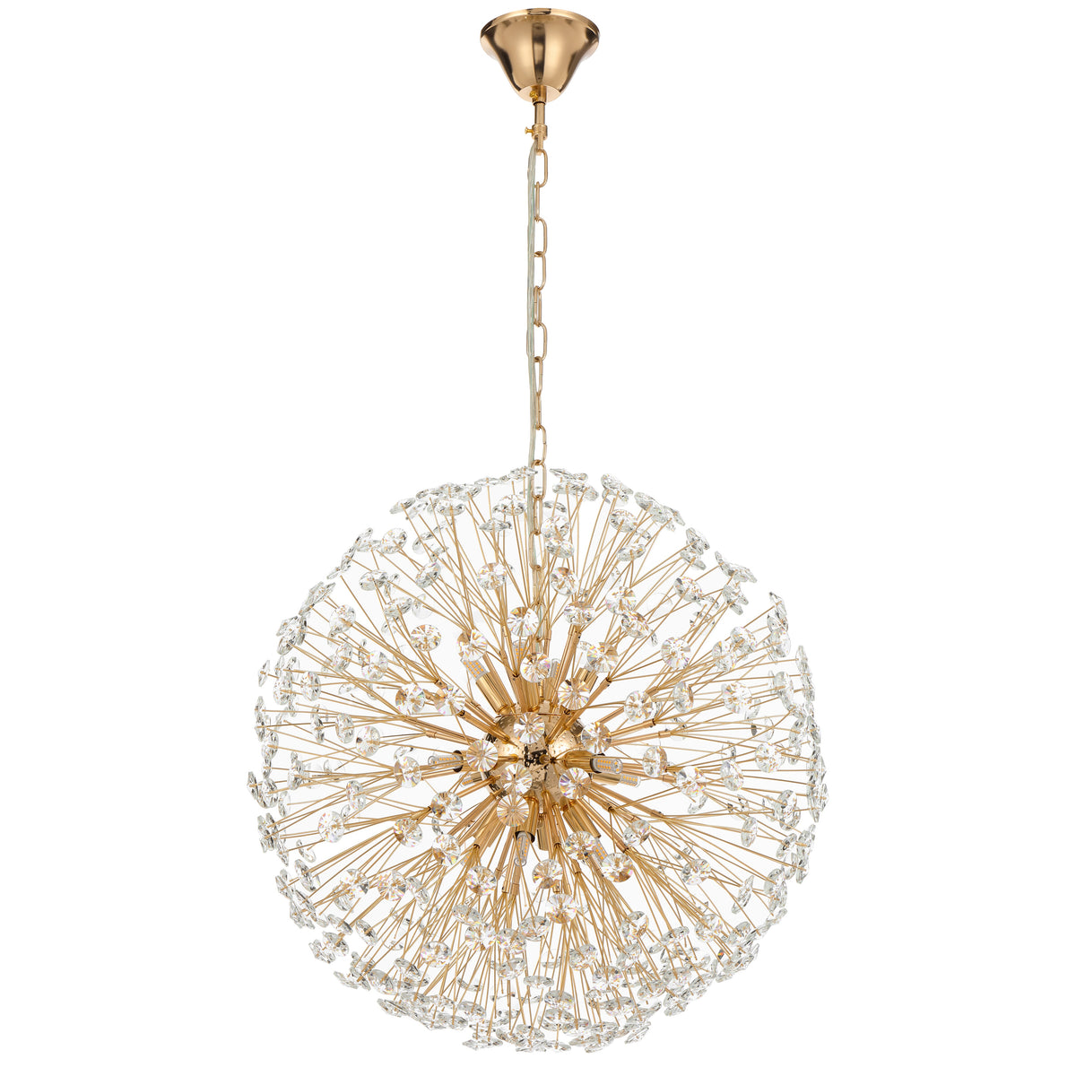 Zaragoza TFS 12LT PENDANT 12x6wG9max D:600 CHAIN 2M CRYSTAL H: 240 GOLD / CLEAR