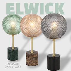 TFS TABLE LAMP 25wE27max D:190 H:415 inline swtch BLACK MARBLE/SMOKE GLASS