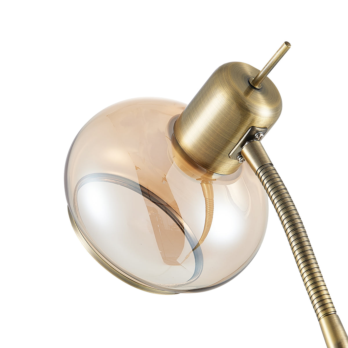 TFS FLOOR LAMP 25wE27max L:560 W:250 H:1350 TOGGLE SWT ANTIQUE BRASS/ AMBER GLASS