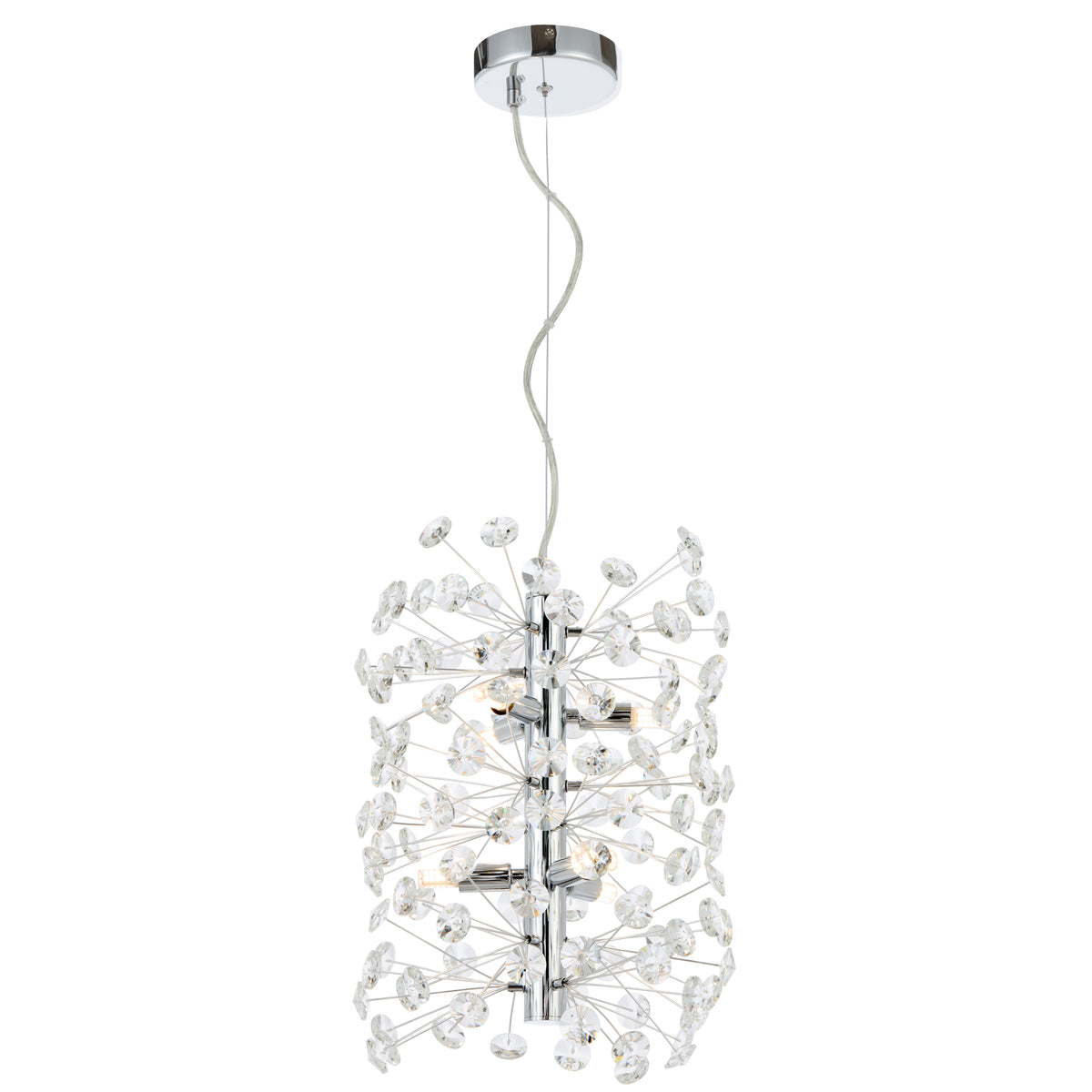 TFS 6LT VERTICAL PENDANT 6x6wG9max D300 H350 CAB.2M CRYS H130 CHROME / CLEAR