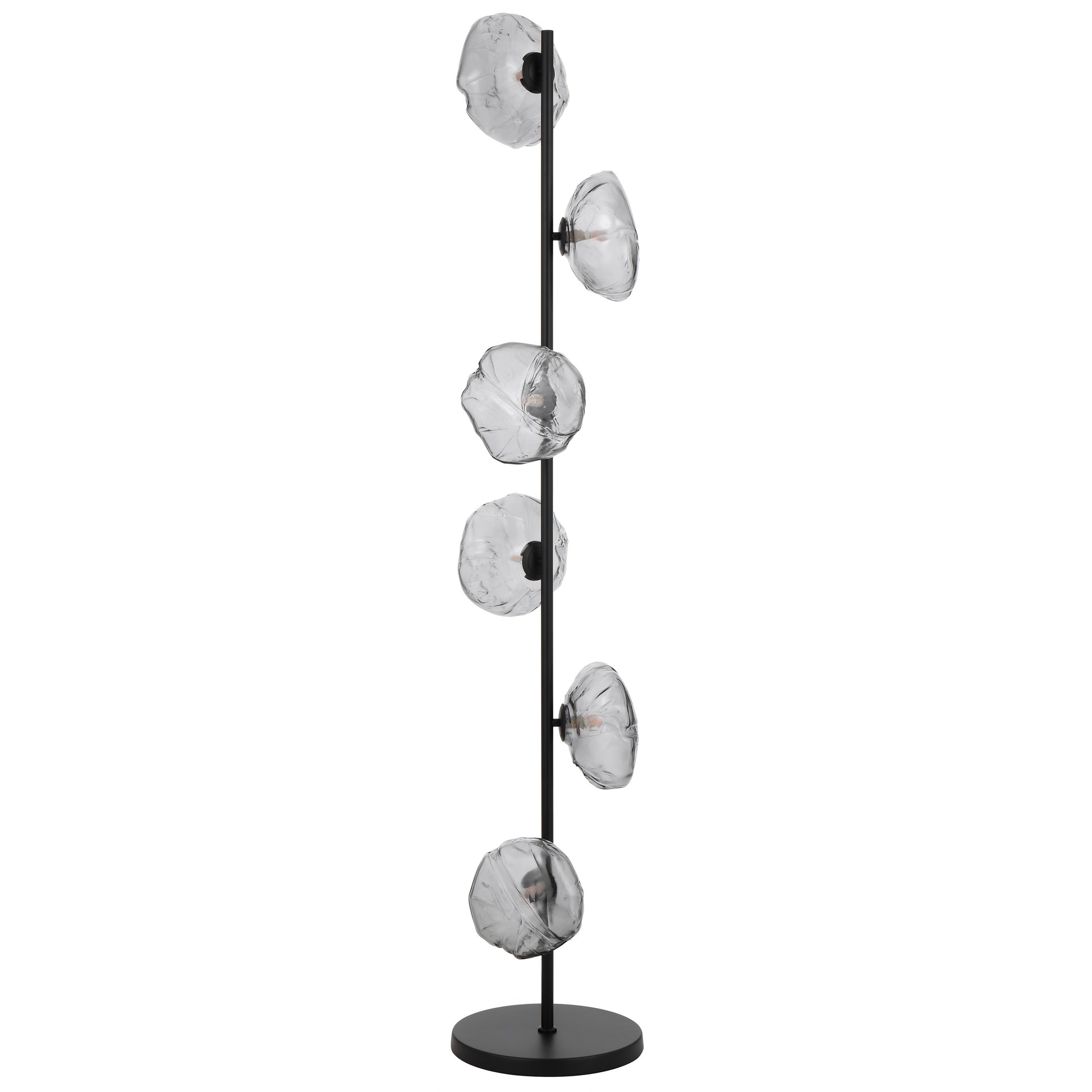 Reims six-light floor lamp with black frame and smoke glass
