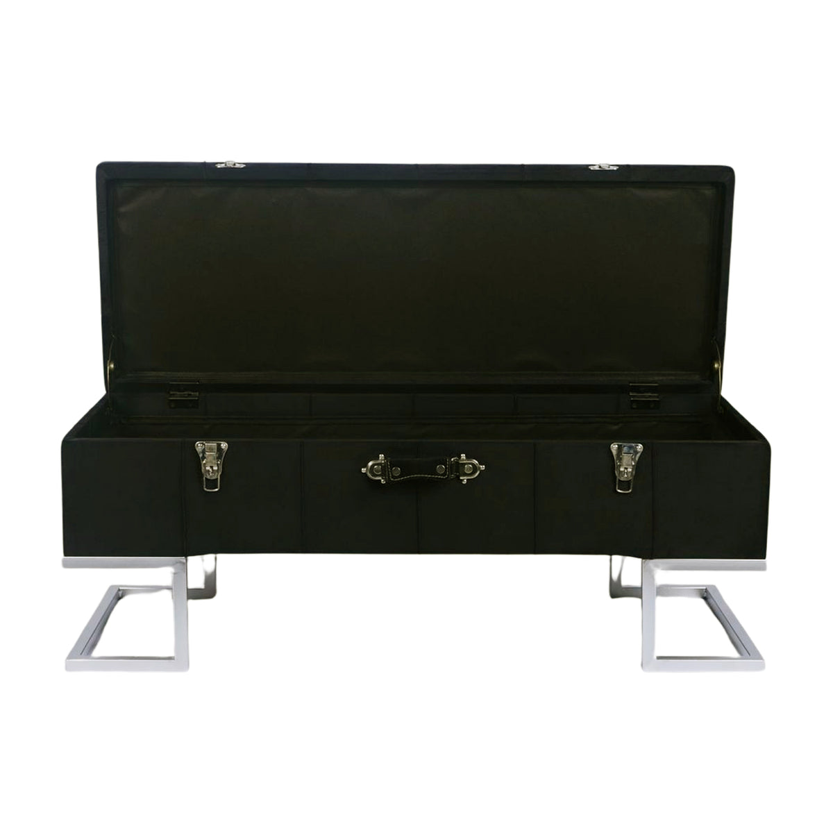 KD Storage Ottoman in Velvet Black in Silver iron base