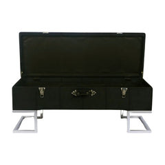 KD Storage Ottoman in Velvet Black in Silver iron base