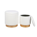 White Sherpa Fur Wood Base Storage Ottoman