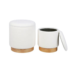 White Sherpa Fur Wood Base Storage Ottoman