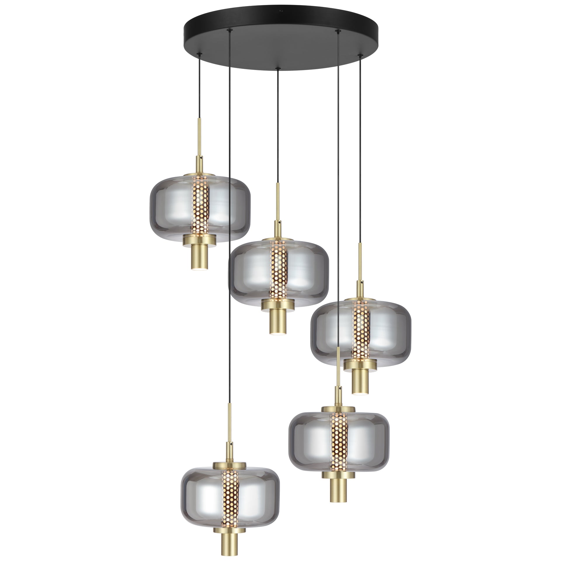 Almeria TFS 5-Light Pendant – Gold & Smoke Glass