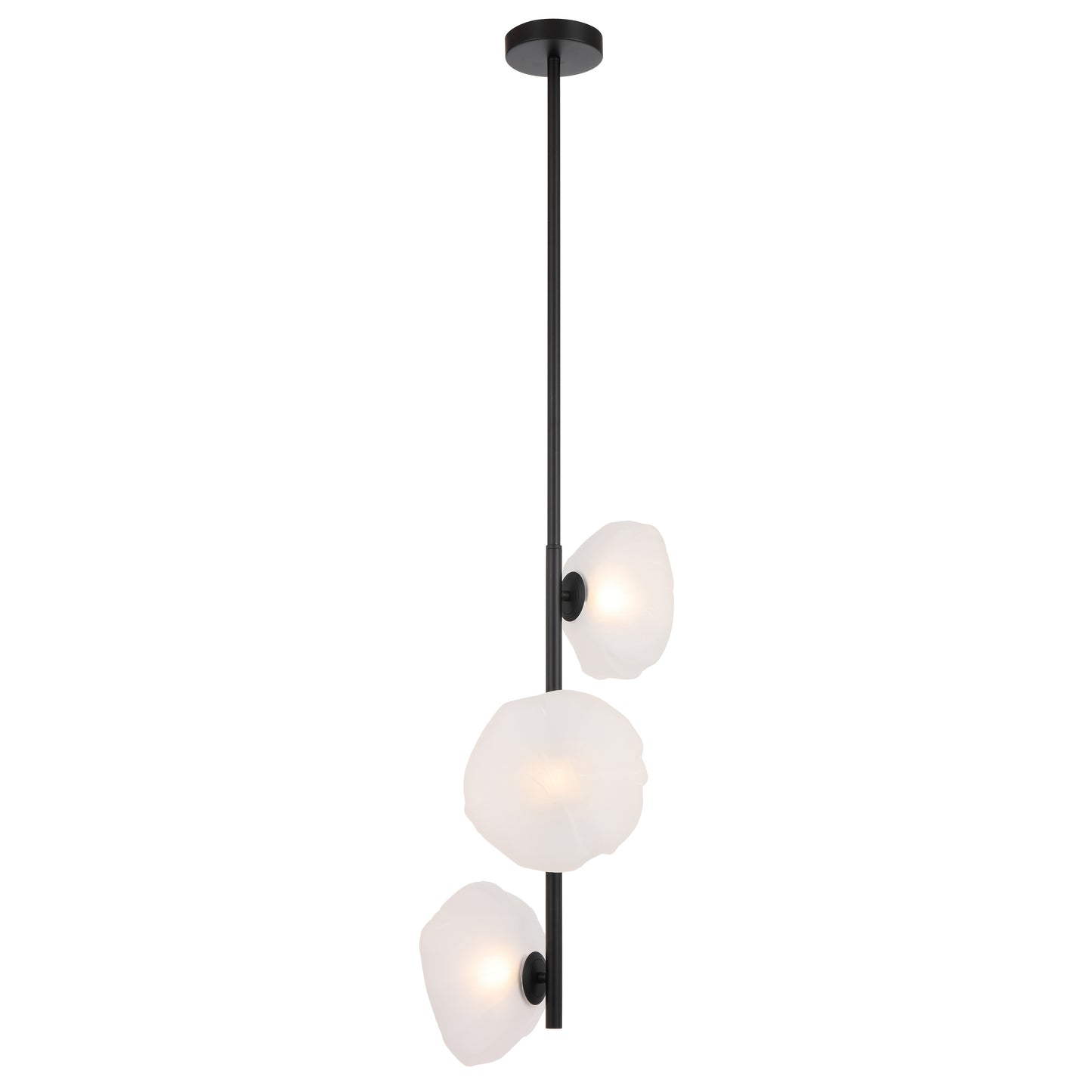Black Menton pendant light with three frosted glass shades
