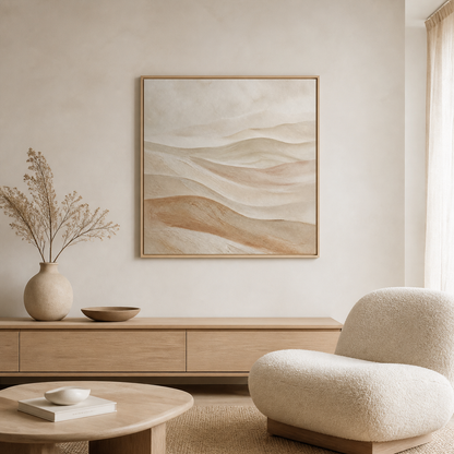 Dune Tides birch floating frame canvas in a neutral interior