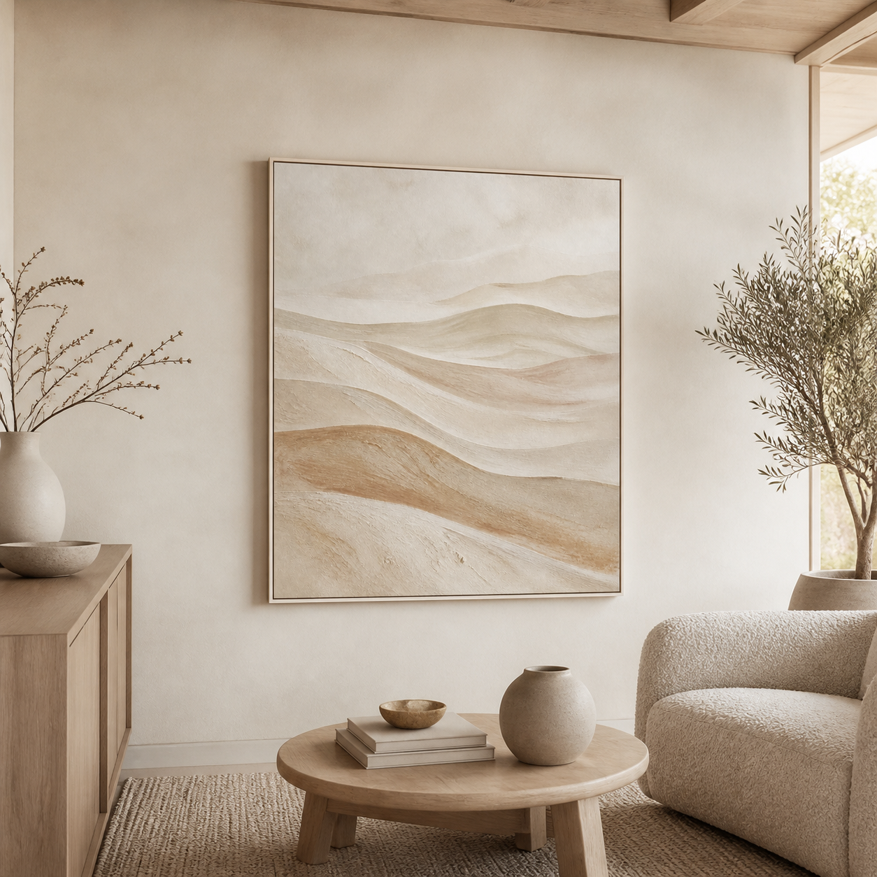 Dune Tides white floating frame canvas