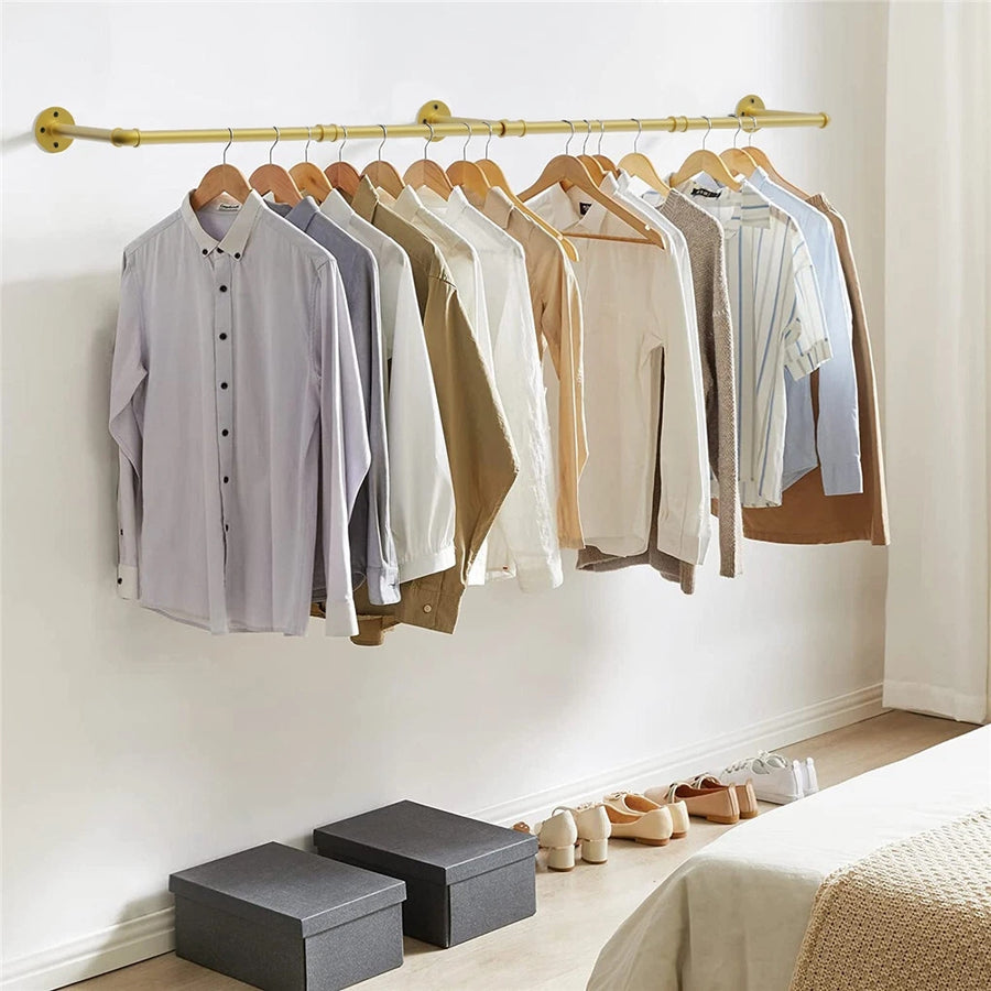 Gold Wall Mounted Clothes Rack, 180cm Detachable Metal Pipe Rail