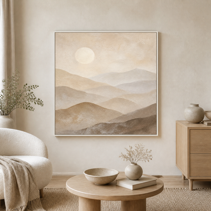 Quiet Ranges white floating frame canvas