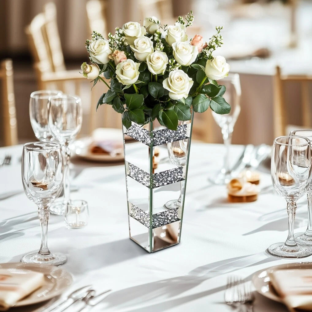 P&P Silver Diamond Inlaid Table Vase, Modern Decorative Centerpiece for Home