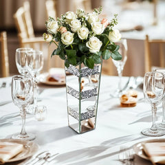 P&P Silver Diamond Inlaid Table Vase, Modern Decorative Centerpiece for Home