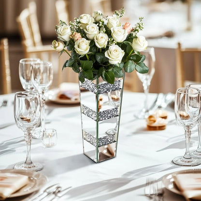 P&P Silver Diamond Inlaid Table Vase, Modern Decorative Centerpiece for Home