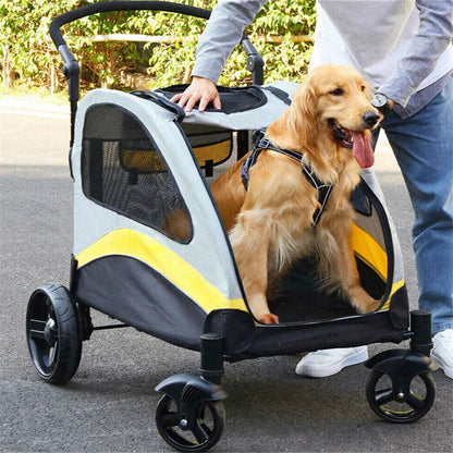 Foldable dog stroller with front and rear access