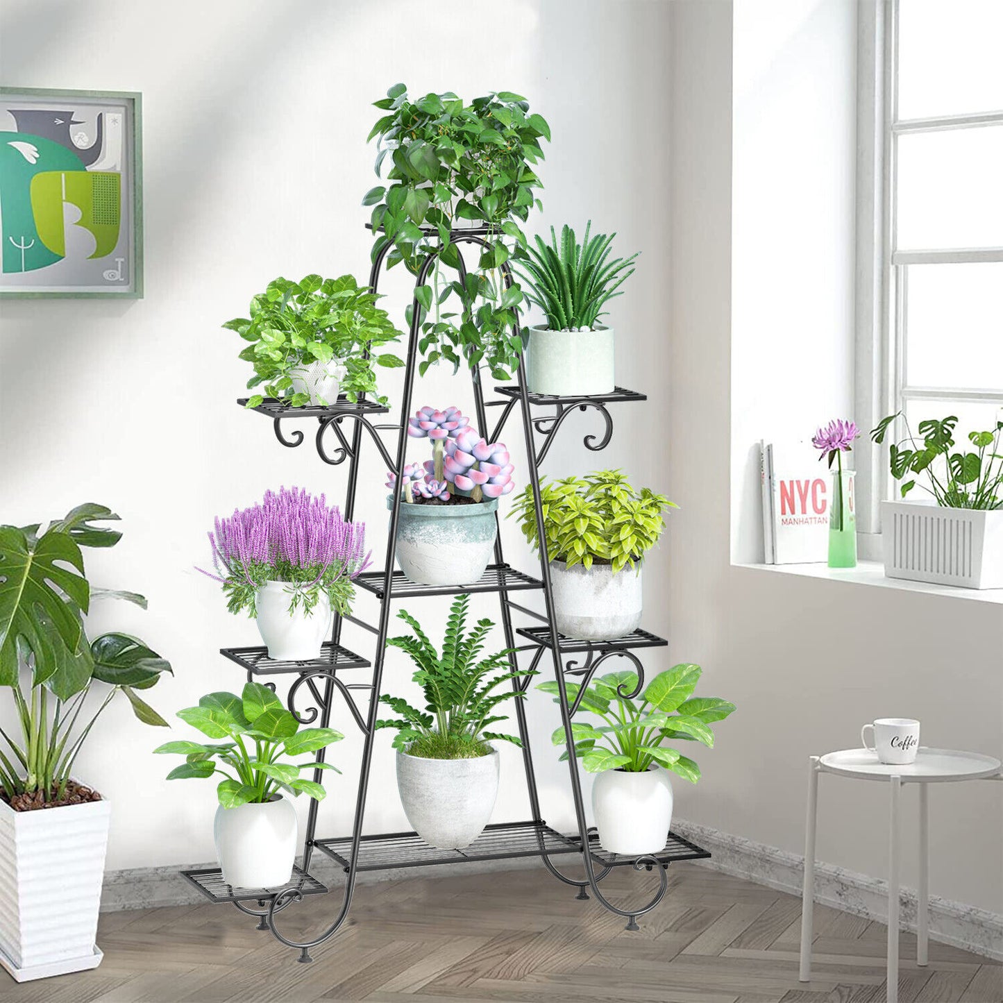 P&P Multilayer Metal Plant Stand Tall Flower Shelf Unit Garden Patio Display Rack