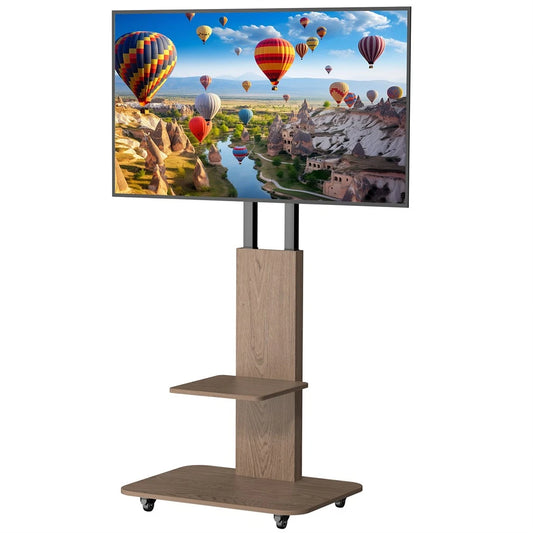 40-75 Inch Floor TV Stand with Height Adjustment & 2 Storage Shelves, Rolling Free-Standing TV Mount Bracket with Tilt, Black Steel Frame & Walnut Wood Base, Fits VESA 300ï¿½200 to 600ï¿½400mm