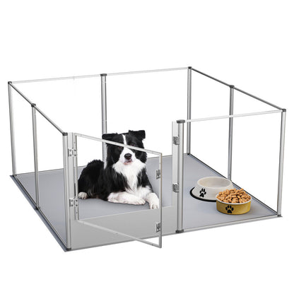 P&P 81cm Highest Acrylic Dog Whelping Pen Box Safe Aluminum Frame Pet Playpen w/ Mat