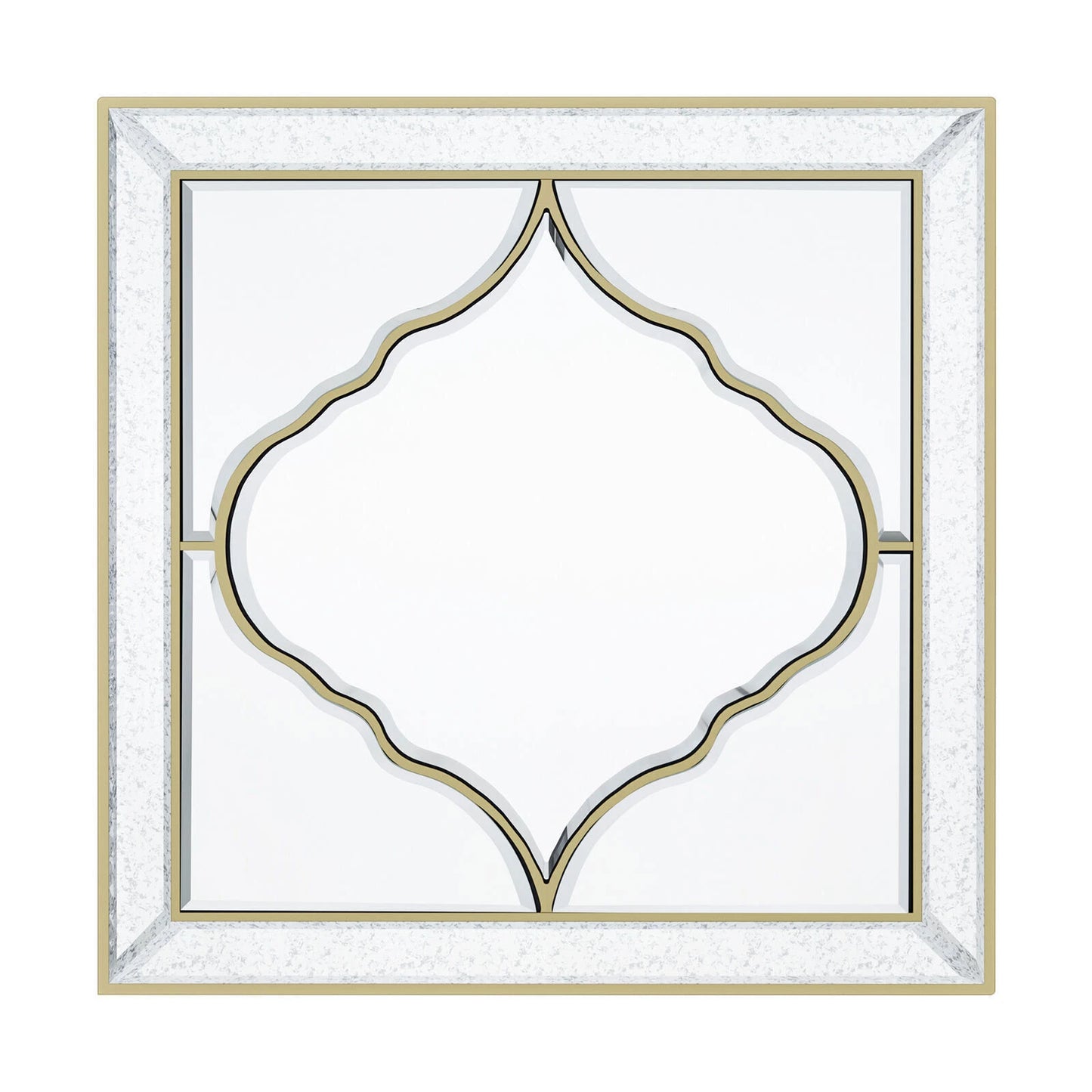 Square wall mirror with golden edge, front view