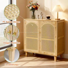 Bamboo Kitchen Buffet Sideboard Storage Cabinet XL - Modern Rattan Cupboard with Shelves for Dining Room Hallway Living Room