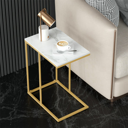 P&P Marble Top C Shaped Laptop End Side Table Small Chair Side Snack Accent Table