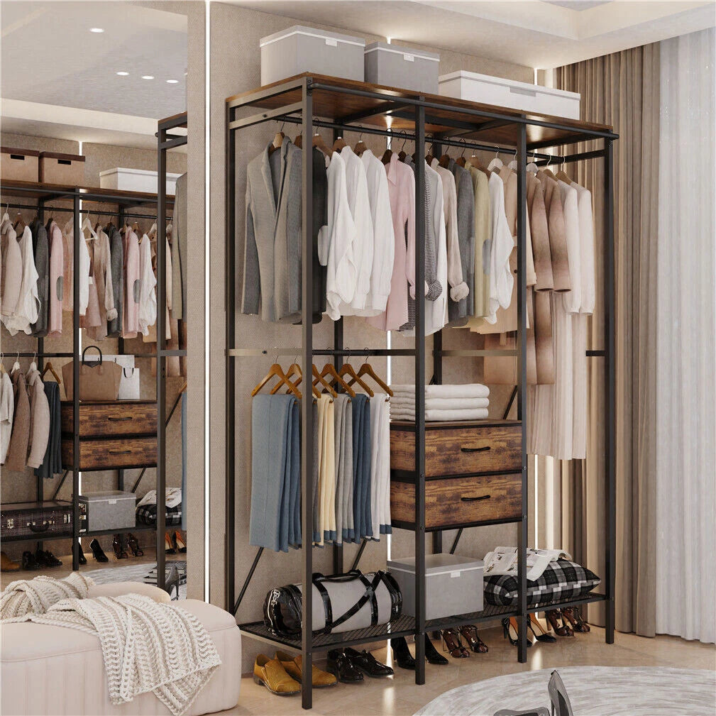 Fin Xxl Heavy Duty Wardrobe With 2 Drawers Bedroom Storage Hanging Bar Clothes Rail
