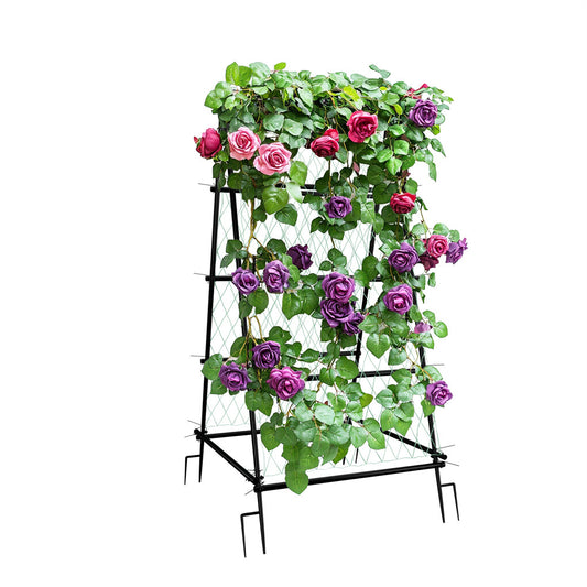 A-frame metal garden trellis with nylon netting