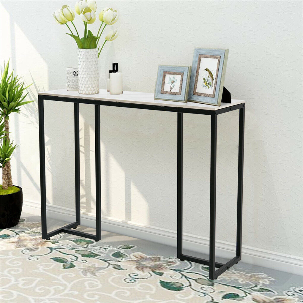 P&P Modern Accent Faux Marble Console Table Black Metal Frame Hallway Living Room