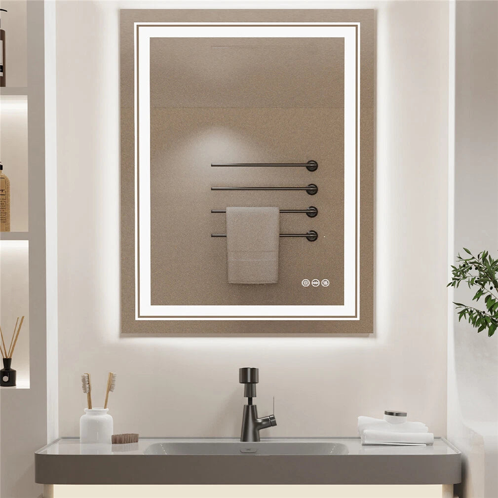Frameless rectangular LED bathroom mirror full view