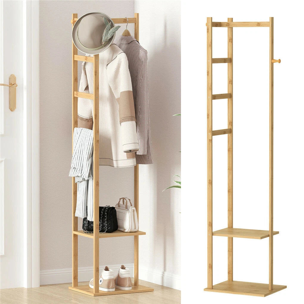 Premium Bamboo Corner Coat Stand with Garment Shelf