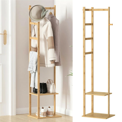 Premium Bamboo Corner Coat Stand with Garment Shelf