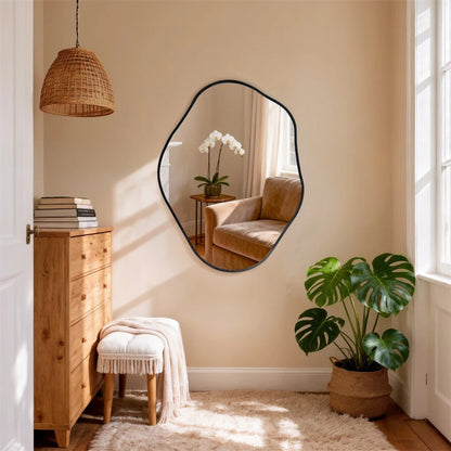 Black Frame Irregular Wall Mirror Vertical Hanging Bathroom Makeup Mirror 60x80cm