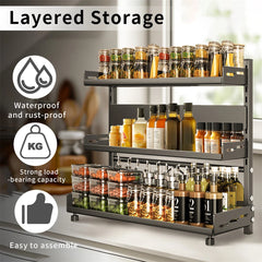 P&P 3-Tier Large Kitchen Spice Rack Anti-Rust Organizer Shelf, Height Adjustable Storage Rack AU