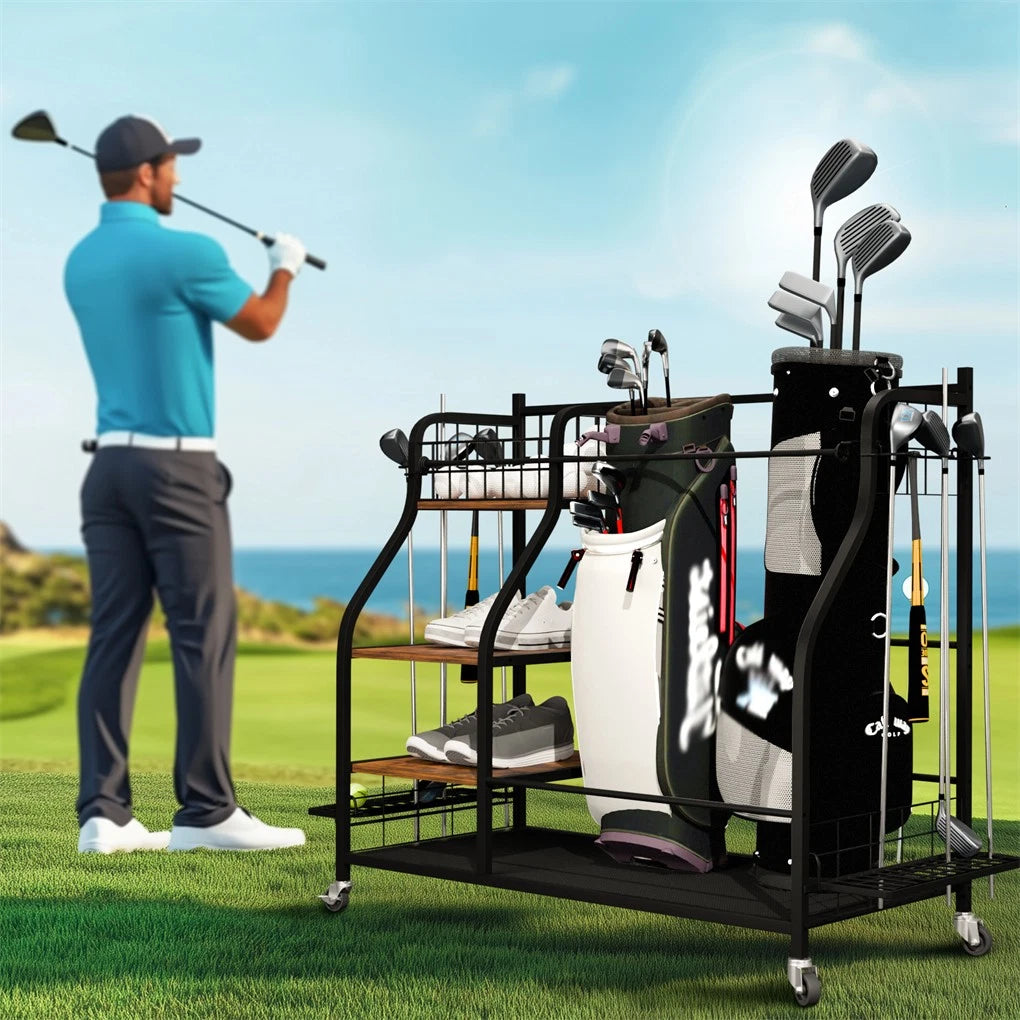 P&P Extra Large Golf Bag Storage Rack - Heavy Duty Organizer Stand for Multiple Bags & Clubs