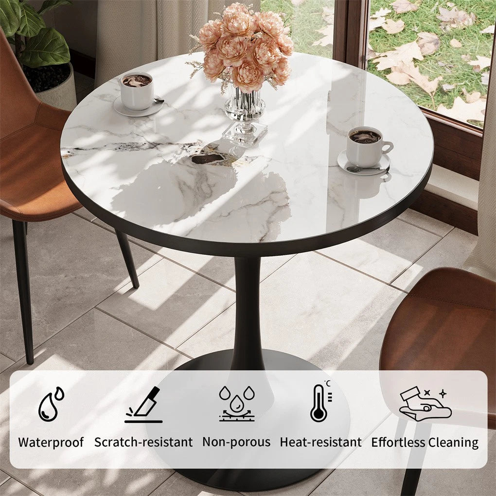 P&P 30-Inch Round Marble Dining Table Modern Dining Room & Outdoor Leisure Coffee Table Furniture