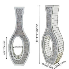 P&P 30-Inch Tall Double Sided Crushed Diamond Floor Vase Large Mirrored Silver Crystal Decor