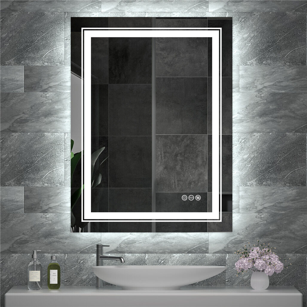 Rectangular backlit LED bathroom mirror front view